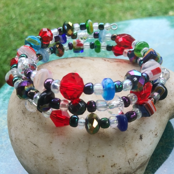 Christmas Candy Millefiori Glass Beaded Bracelet Gemstone Handmade - Picture 9 of 17